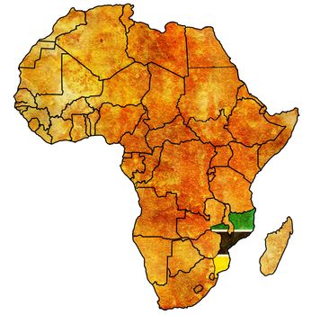 mozambique on actual vintage political map of africa with flags