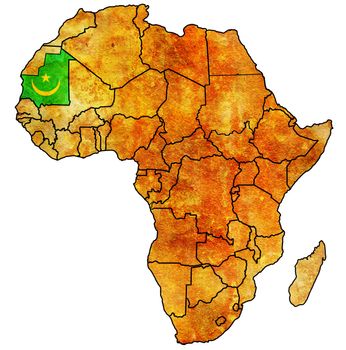 mauritania on actual vintage political map of africa with flags