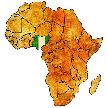 nigeria on actual vintage political map of africa with flags