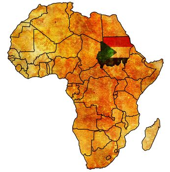 sudan on actual vintage political map of africa with flags