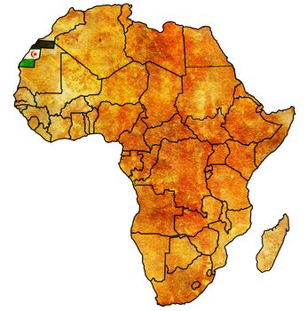 western sahara on actual vintage political map of africa with flags