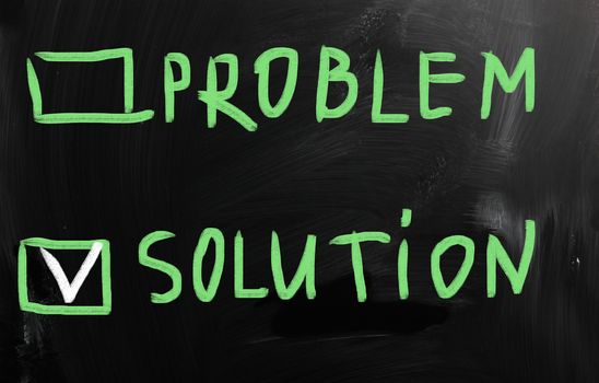 "Problem solutions" handwritten with white chalk on a blackboard