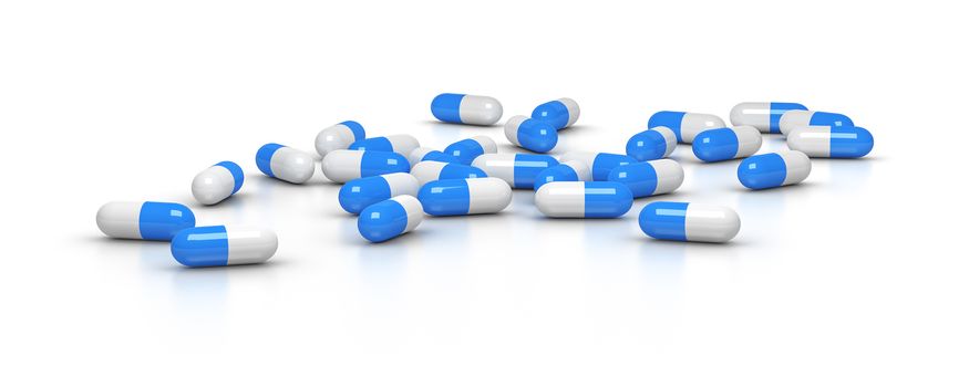 An image of some blue pills on a white background