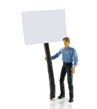 puppet toy man with information board