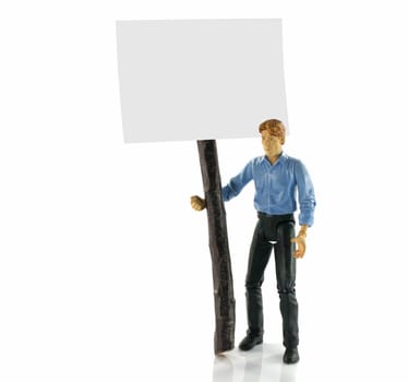 puppet toy man with information board
