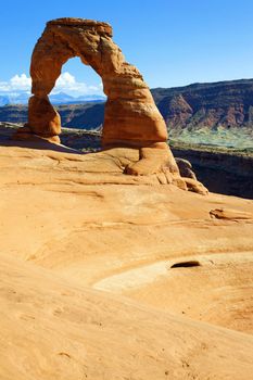 Vertical view of Delicate Arch at sunset, USA
