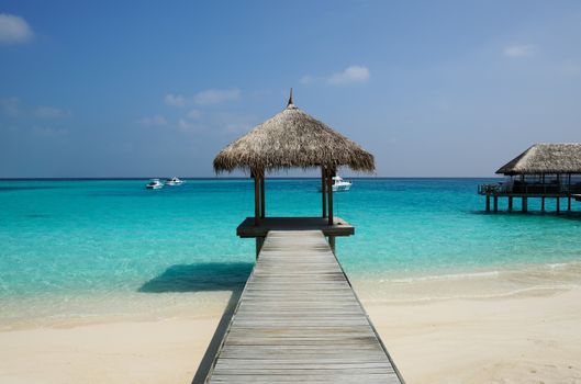 Beautiful beach with jetty at Maldives