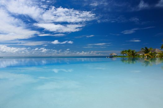 Luxury swimming pool in the tropical hotel
