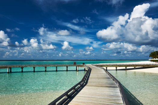 Beautiful beach with jetty at Maldives