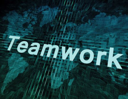 Job, work concept: word Teamwork on digital world map screen