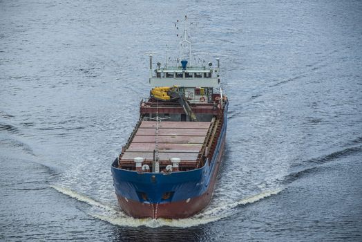 Cargo vessels Bal Bulk going to the port of Halden, Norway in order to unload gravel. The picture is shot from Svinesund Bridge