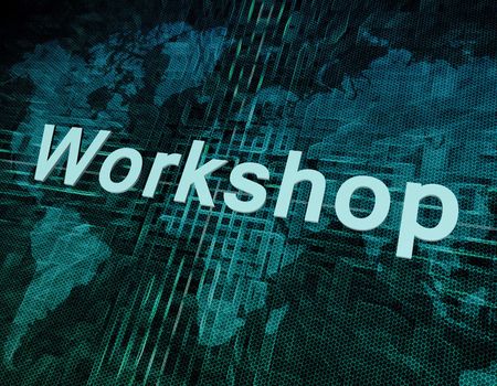 Job, work concept: word Workshop on digital world map screen