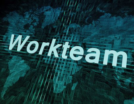 Job, work concept: word Workteam on digital world map screen