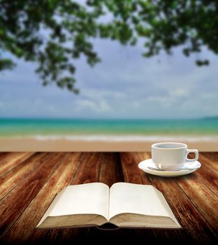 Reading book with hot cup at island , Relax concept