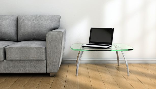 Notebook and sofa on a room