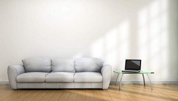 Notebook and sofa on a room