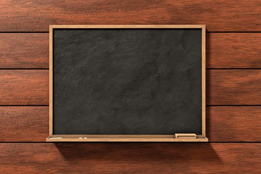Blackboard on brown wood background