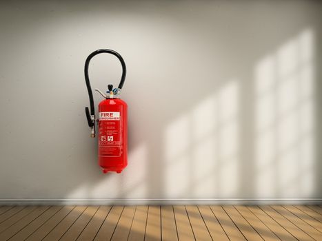 Extinguisher fixed on white wall