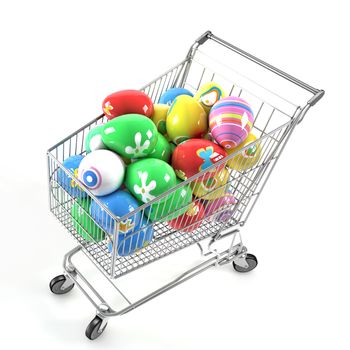 Shopping cart full of Easter eggs