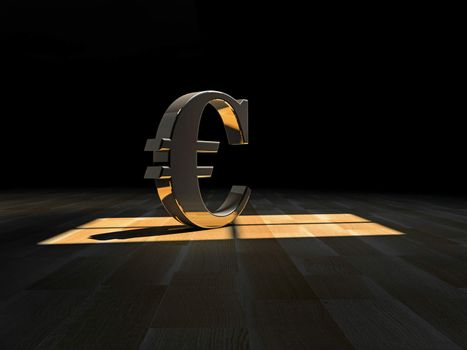 Euro symbol on a room illuminated by a window