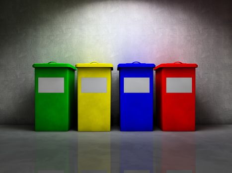 Recycle containers on a dark room