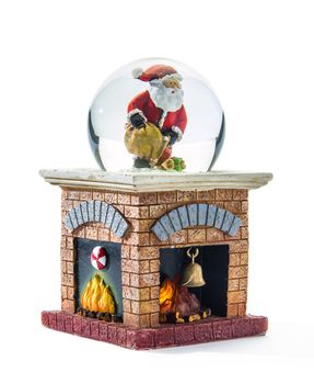 Christmas snow globe and santa claus on white background