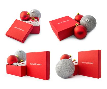 Set of four Christmas compisitions on white background