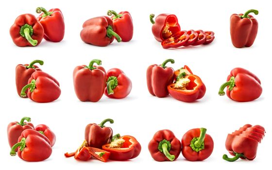 Set of pepper compositions on white background