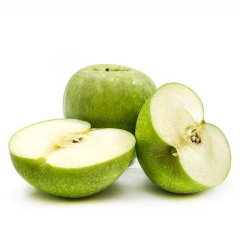 Green apples on white background