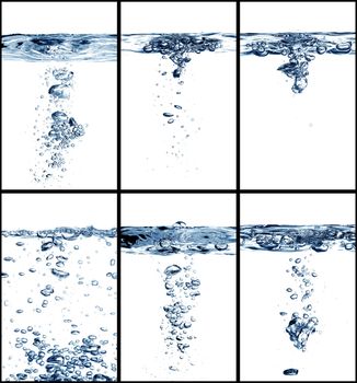 Set of photos of bubbling water