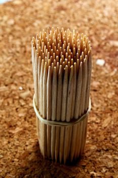 Shot of a stack of wooden toothpicks