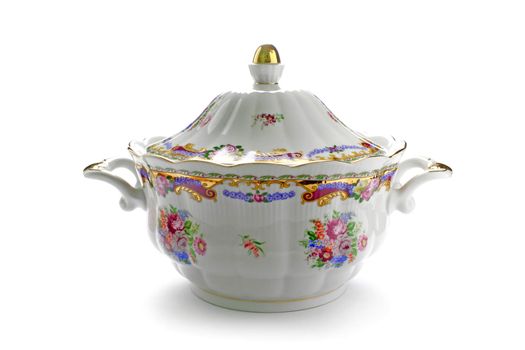 Traditional porcelain tureen over pure white