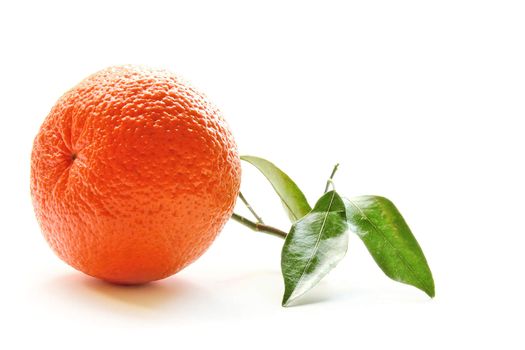 Orange with leaf on white background