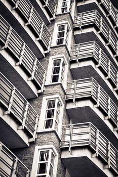 Balconies in a modern apartment building in monochrome