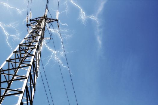 Power lines with lightning volts