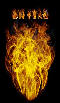 This is a image with a flame and the words ON FIRE with flames and smoke on it