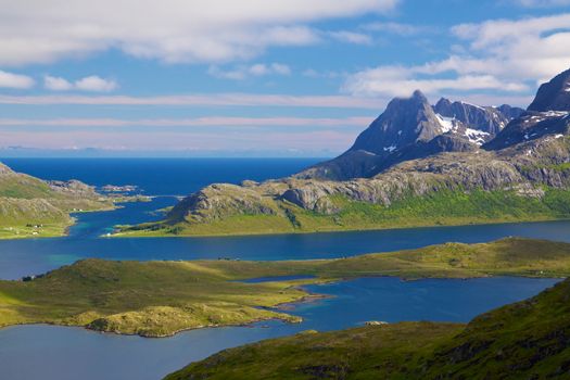 Picturesque islands on Lofoten in Norway during summer