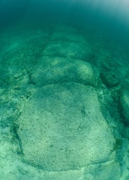 Underwater rock formation in the Bahamas named Bimini Road