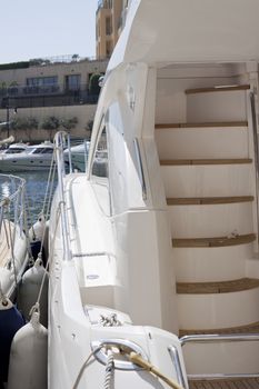 Detail of a power boat in harbor in Portomaso Malta