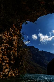 View of Sumidero Canyon as seen from the inside of a cave