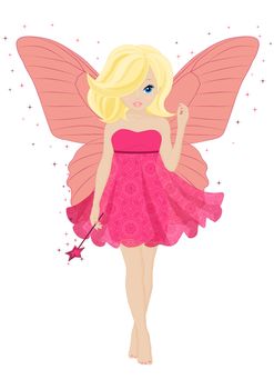 magical little fairy in a pink dress with a magic wand