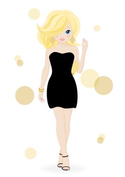 fashion girl in a black dress with clutch bag