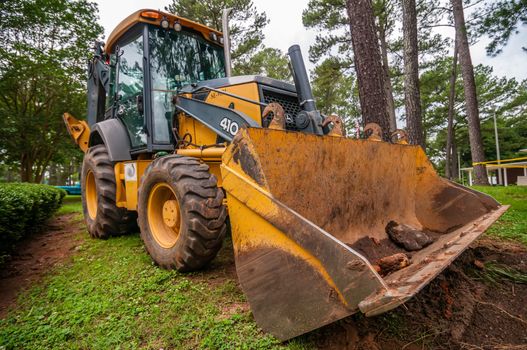 front of backhoe loader construction machine