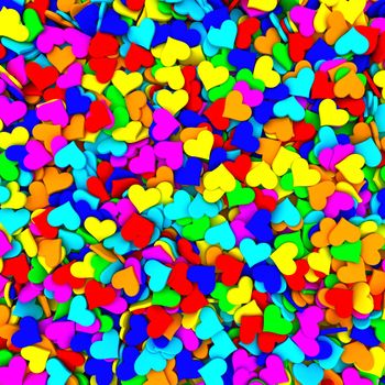 Background composed of many colorful hearts. High resolution 3D image