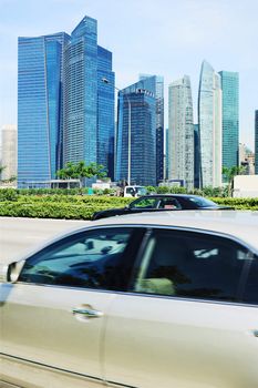 Cars on the road in Singapore. Blured motion