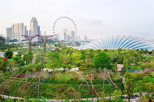 SINGAPORE, REPUBLIC OF SINGAPORE - May 09, 2013: Aerial view of Gardens by the Bay in Singapore. Gardens by the Bay was crowned World Building of the Year at the World Architecture Festival 2012 