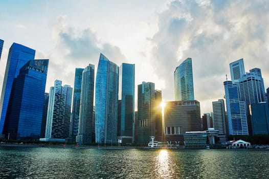 Singapore downtown at colorful sunset 