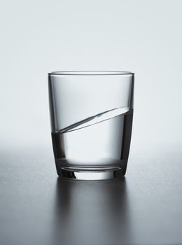 Glass of water, water level inclined