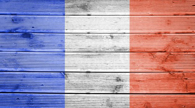 Natural wood planks texture background with the colors of the flag of France