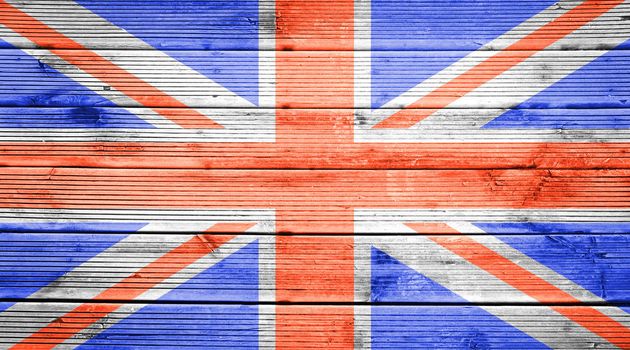 Natural wood planks texture background with the colors of the flag of Great Britain